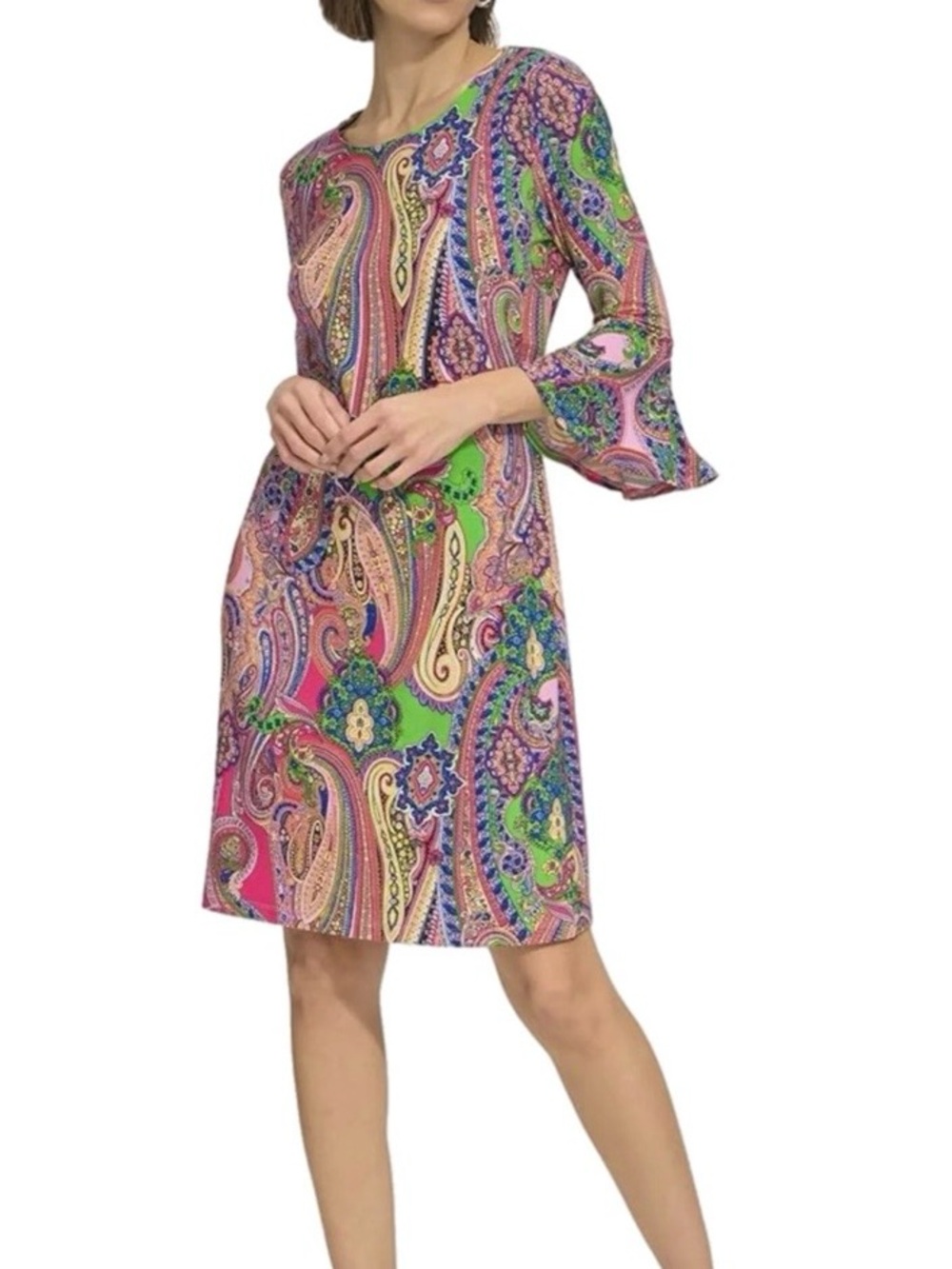Tommy Hilfiger Paisley Bell Sleeve Shift Dress Pink Multi size 8